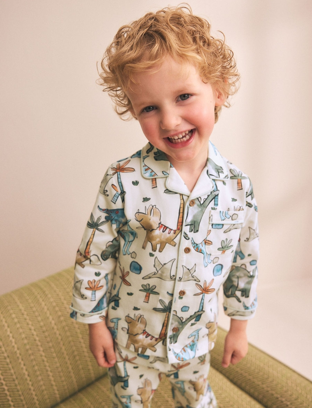 Ecru Watercolour Dino Ribbon Wrapped Pyjamas Gift Set