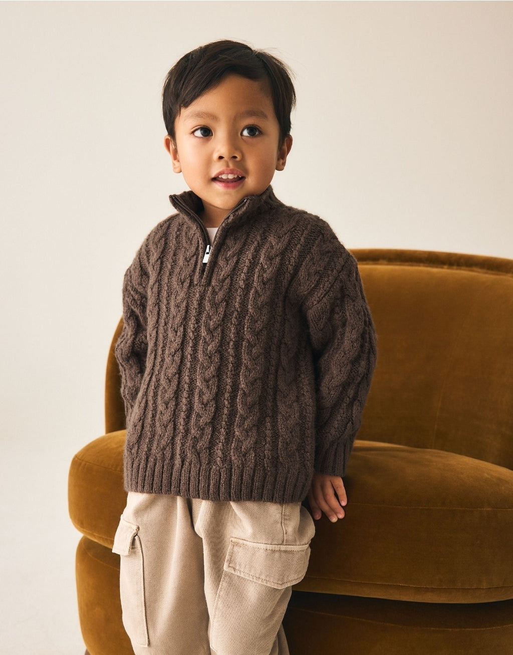 Brown Zip Neck Knitted Cable
Jumper