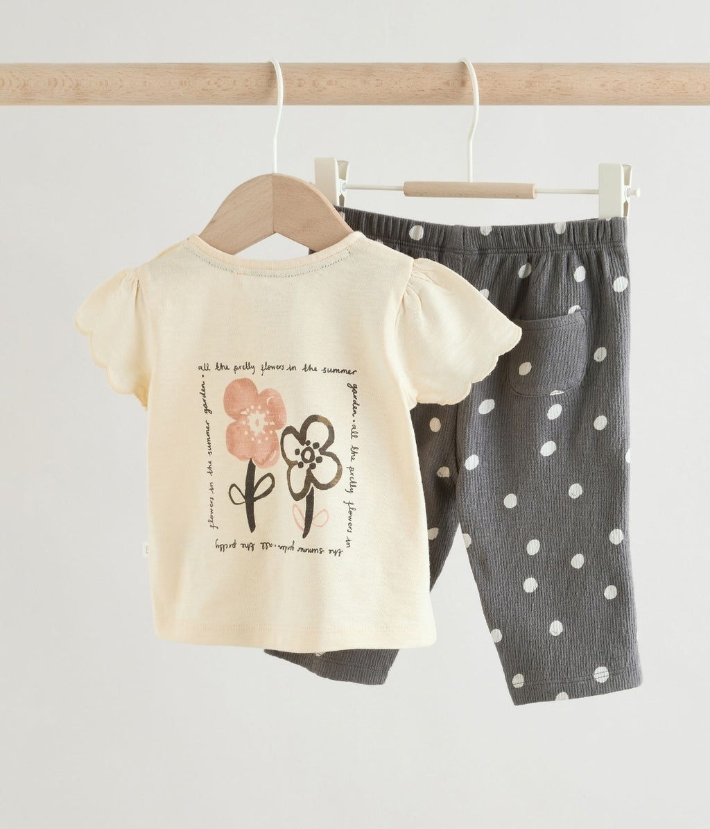 Black/White Flower Short Sleeve
Baby Top And Wide Leg 2 Piece Set