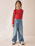 Pretty Embroidered Wide Leg Jeans