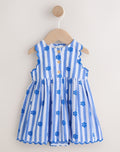 Blue Stripe Woven Baby Dress With Intergrated Bodysuit