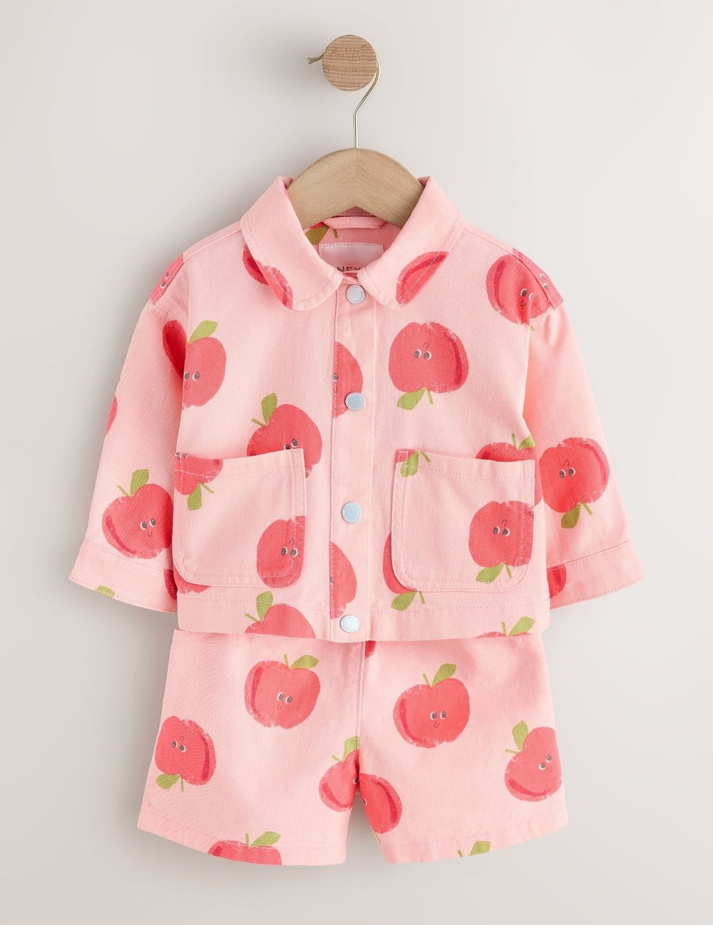 Pink Apple Printed Jacket And Shorts Set