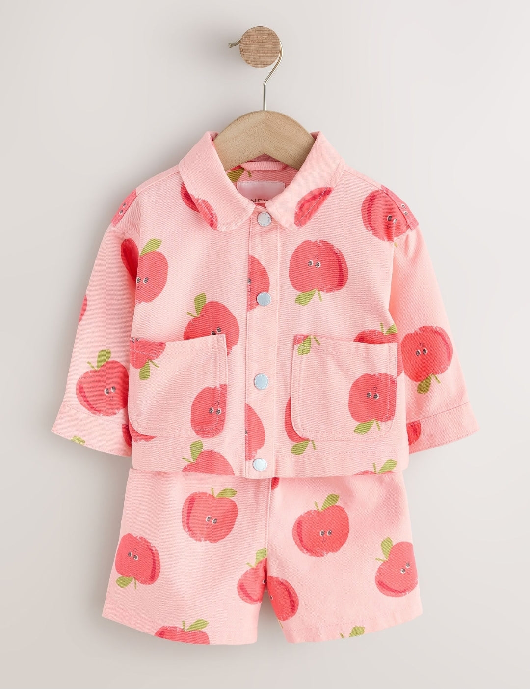 Pink Apple Printed Jacket And Shorts Set