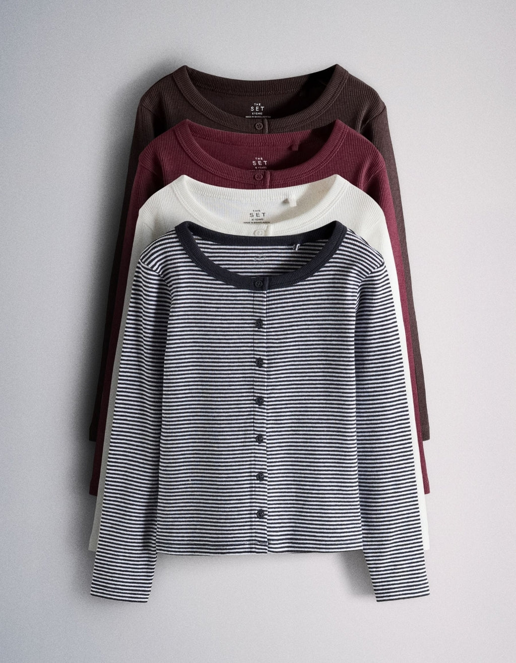 The Set 4 Pack Long Sleeve Rib Jersey
Button Through Tops Navy Stripe/B...
