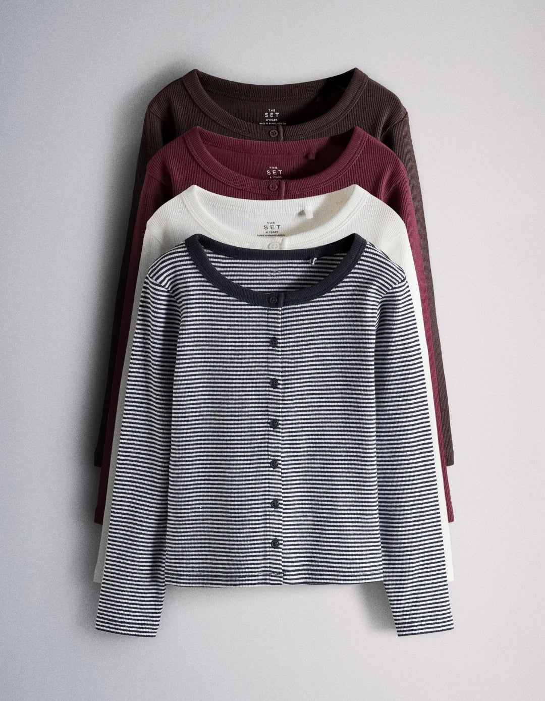 The Set 4 Pack Long Sleeve Rib Jersey
Button Through Tops Navy Stripe/B...