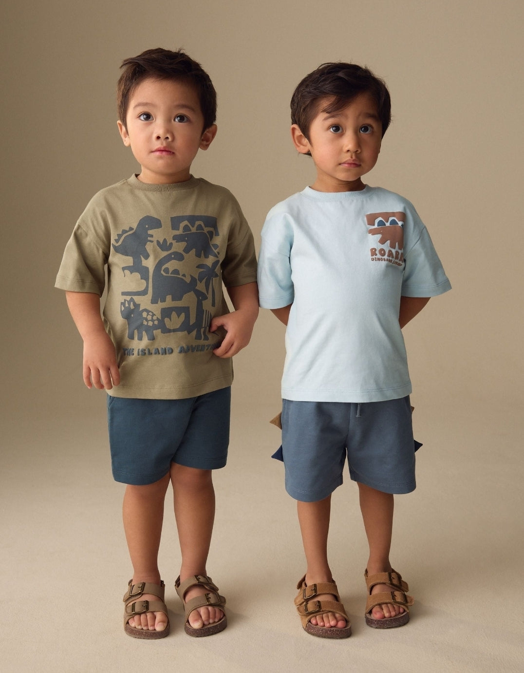 Blue/Brown Dinosaur Spikes Short Sleeve T-Shirt and Shorts Set 2