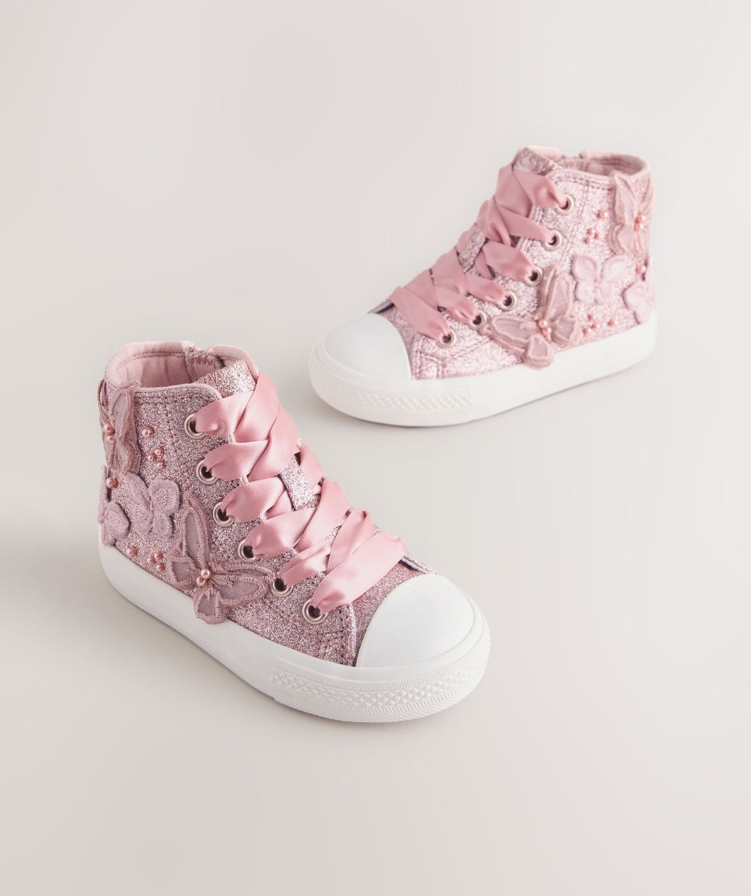 Pink Glitter Butterfly High Top Trainers