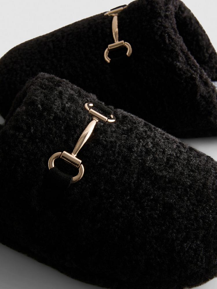 Primark Snaffle Bit Borg Mule Slippers Open