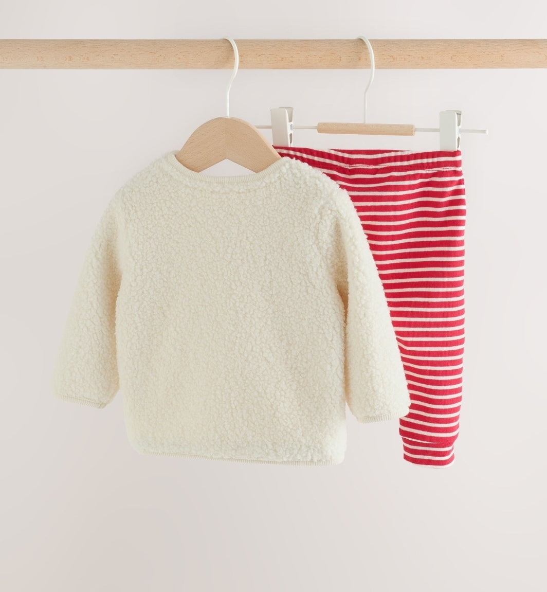 Neutral Reindeer Baby Fleece Top and Leggings Set