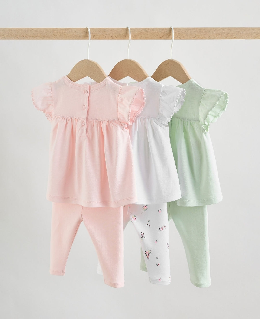 Pink Sage Green and White Short Sleeve Top and Leggings Baby