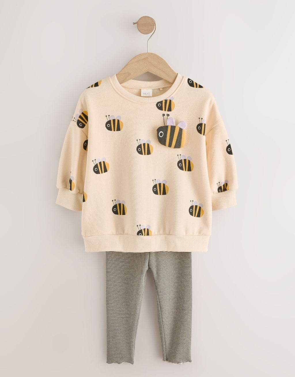 Cream Stripe Bee Sweatshirt and Leggings Set