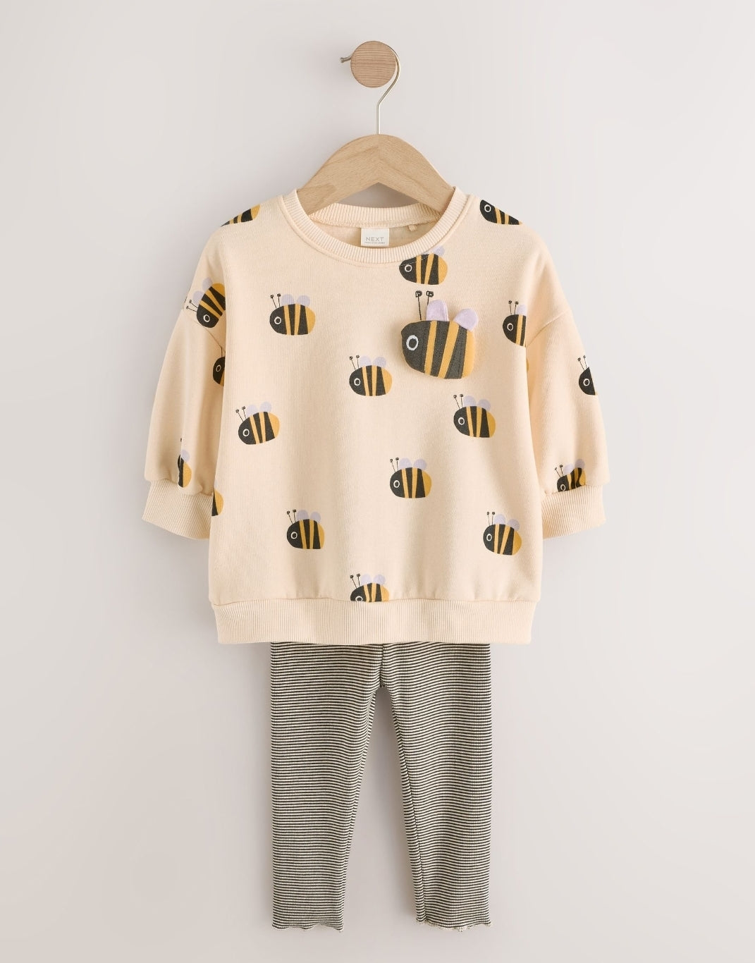 Cream Stripe Bee Sweatshirt and Leggings Set