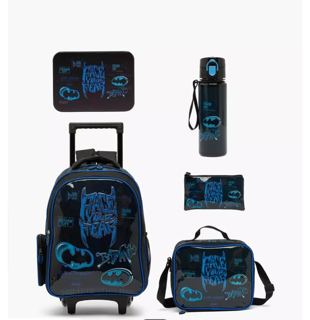 Batman Print 5-Piece School Trolley Bag Set  16 inches