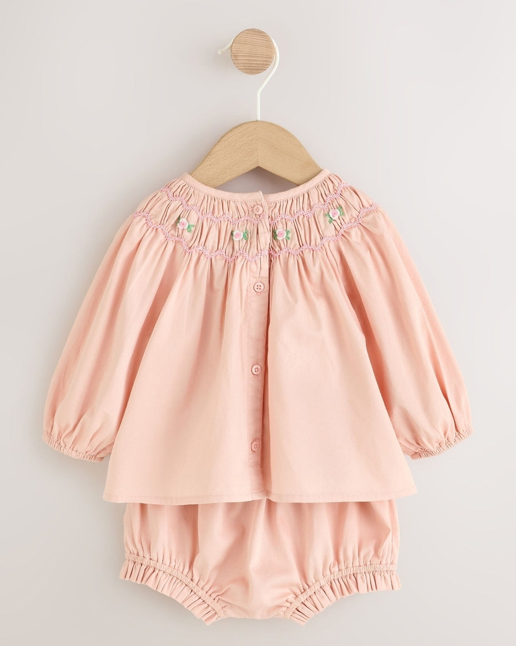 Pink Smock Woven Top, Shorts and Socks Baby Set 2 Piece