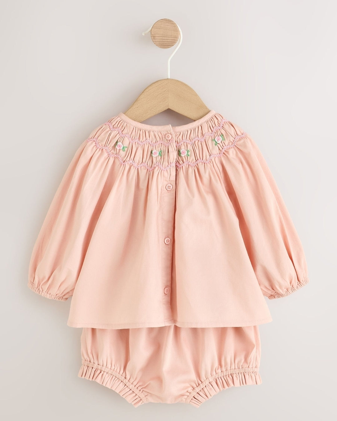 Pink Smock Woven Top, Shorts and Socks Baby Set 2 Piece