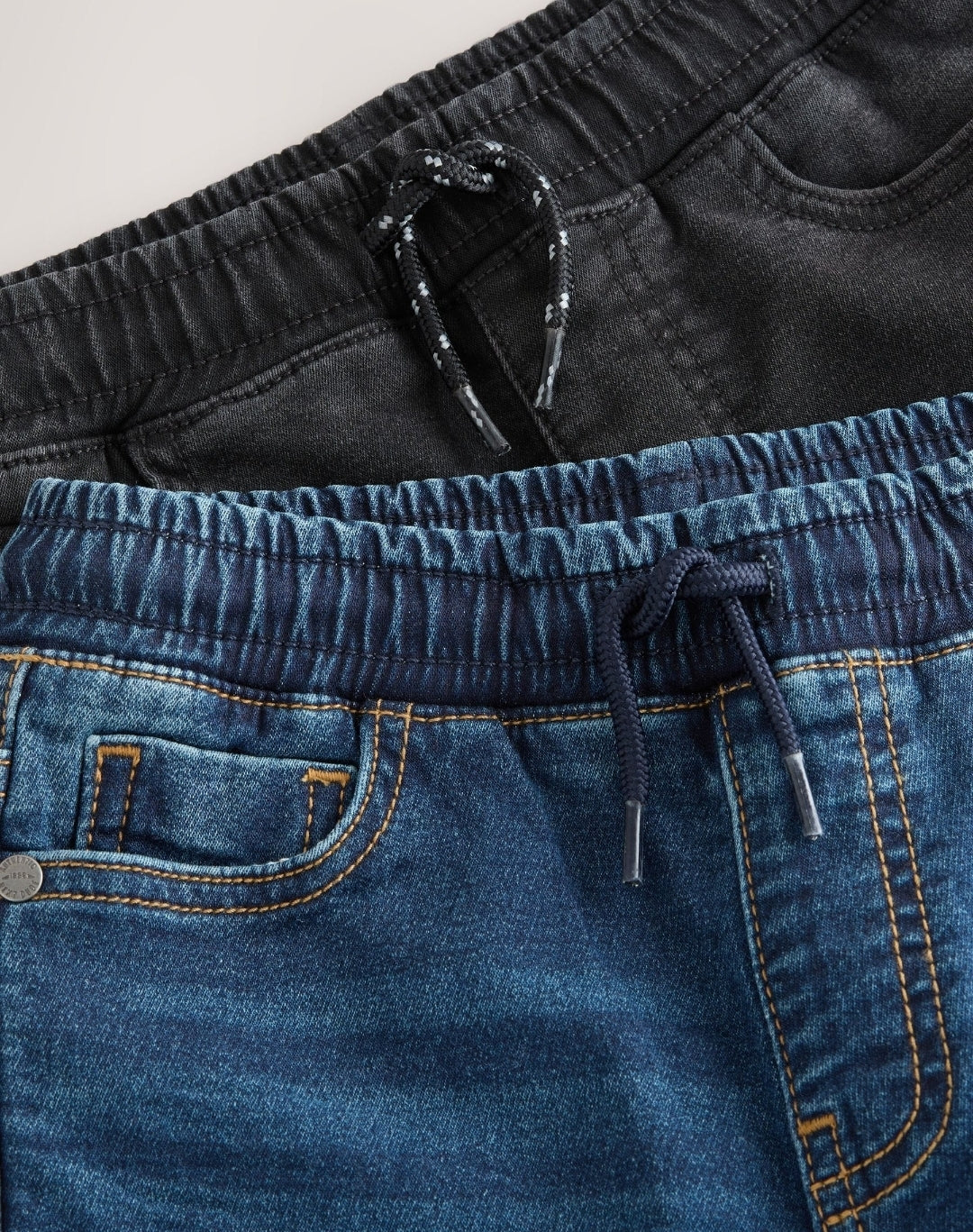 Black/Navy Regular Fit Stretch Elasticated Waist Jeans 2 Pack