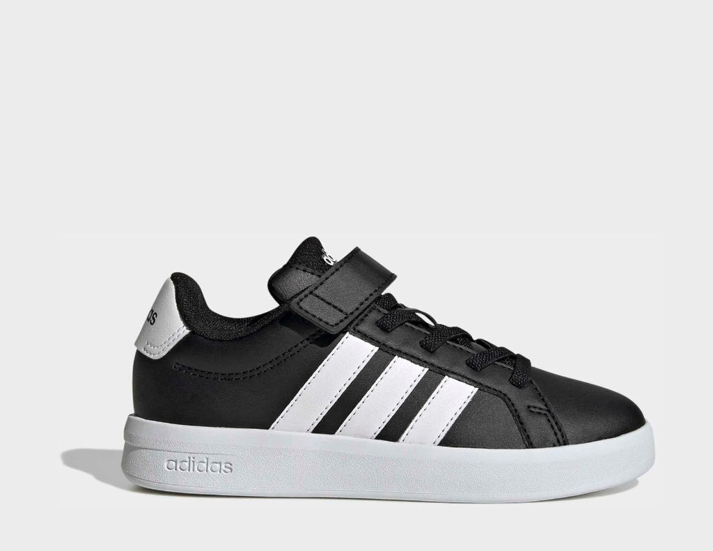 adidas Black/White Grand Court 3.0 Elastic Lace Kids Trainers