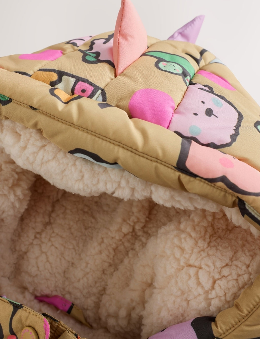 Character Print Shower Resistant Padded Coat with Hood Spikes