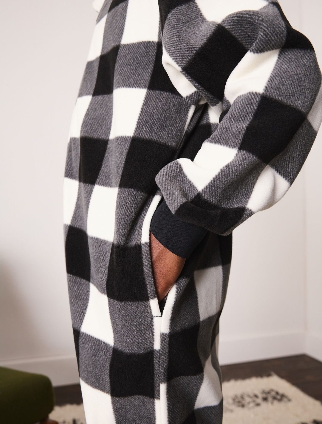 Navy/Ecru Check Fleece All-In-One
