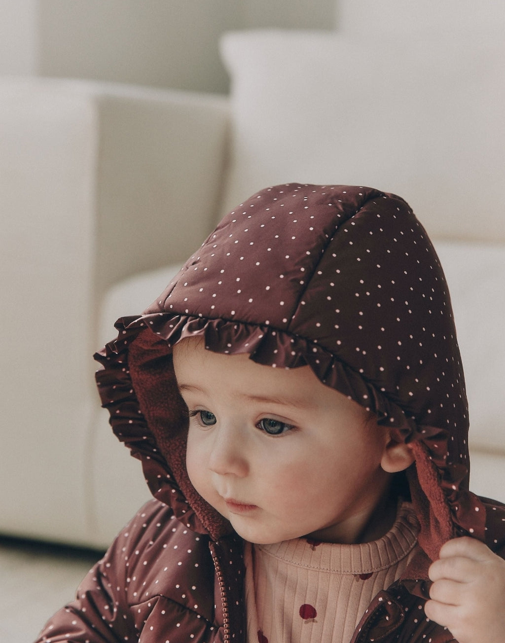 Brown Spotted Hooded Padded Baby Jacket