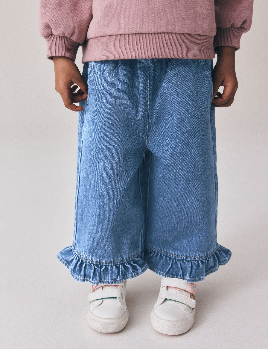 Denim Frill Hem Wide Leg Jeans
