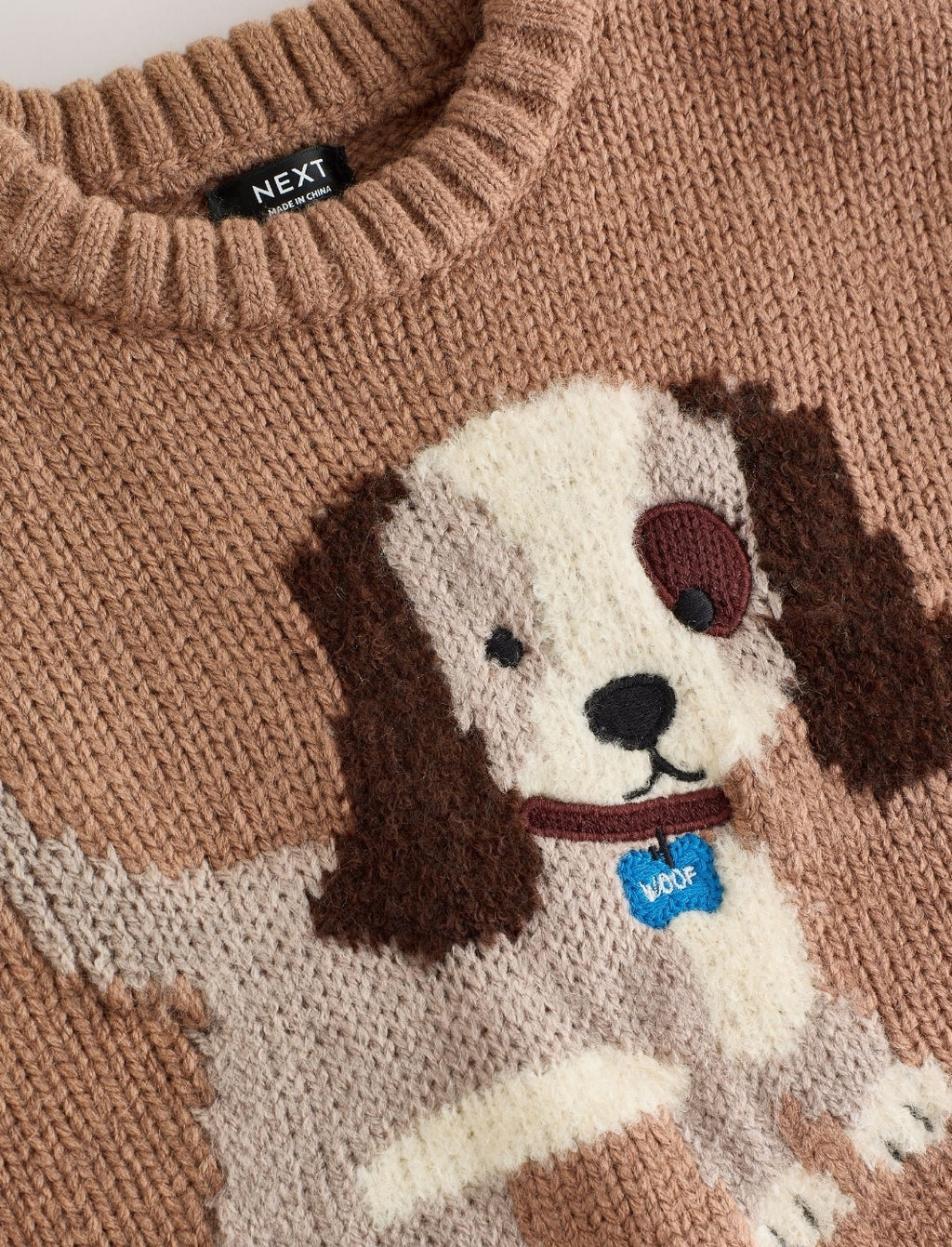 Chocolate Brown Dog Character Knitted Crew Neck Jumper