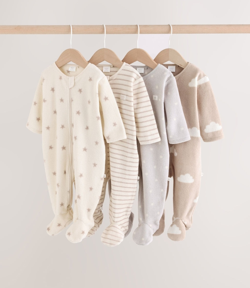 Neutral Micro Fleece Two Way
Zip Baby Sleepsuits 4 Pack