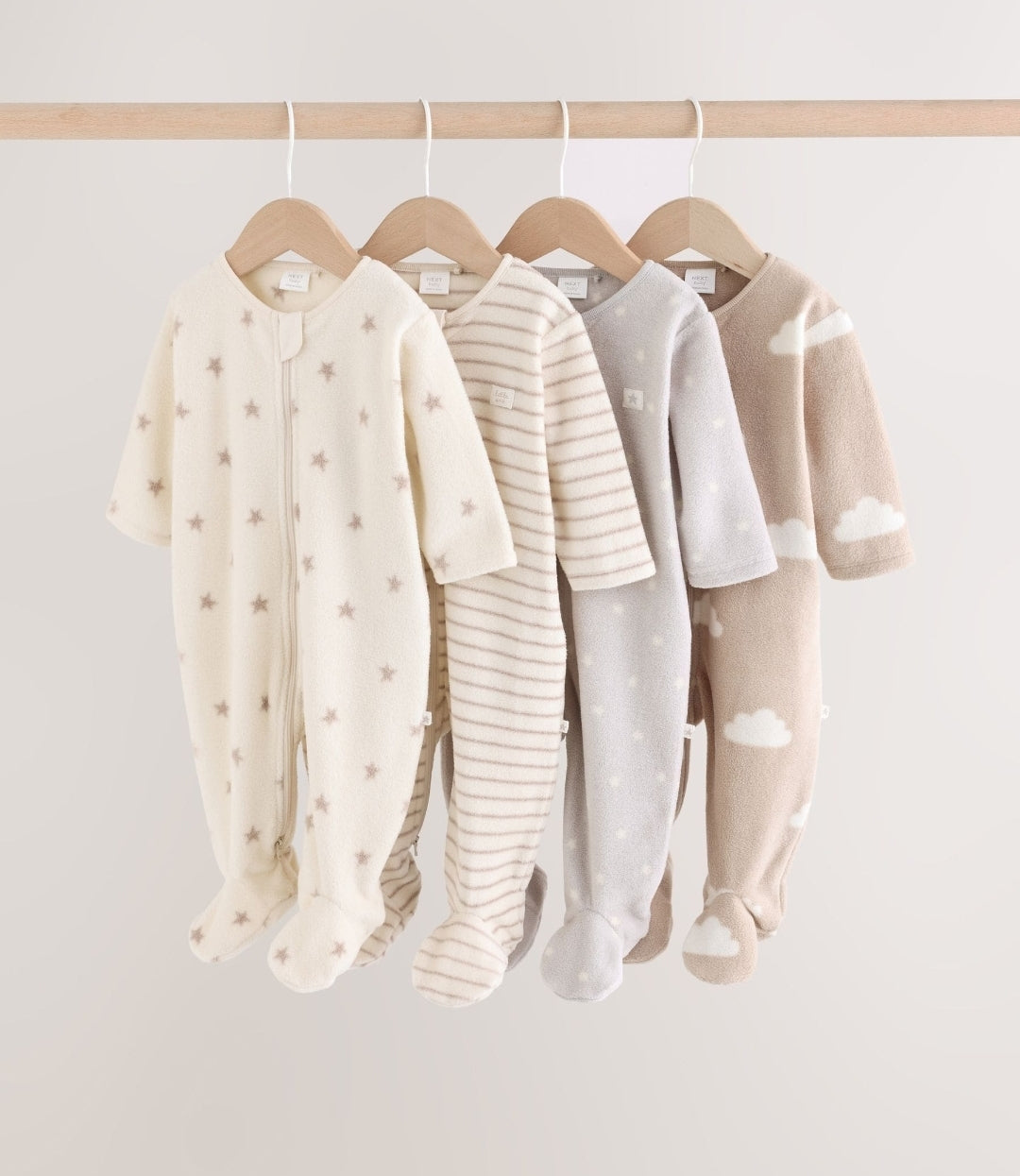 Neutral Micro Fleece Two Way
Zip Baby Sleepsuits 4 Pack