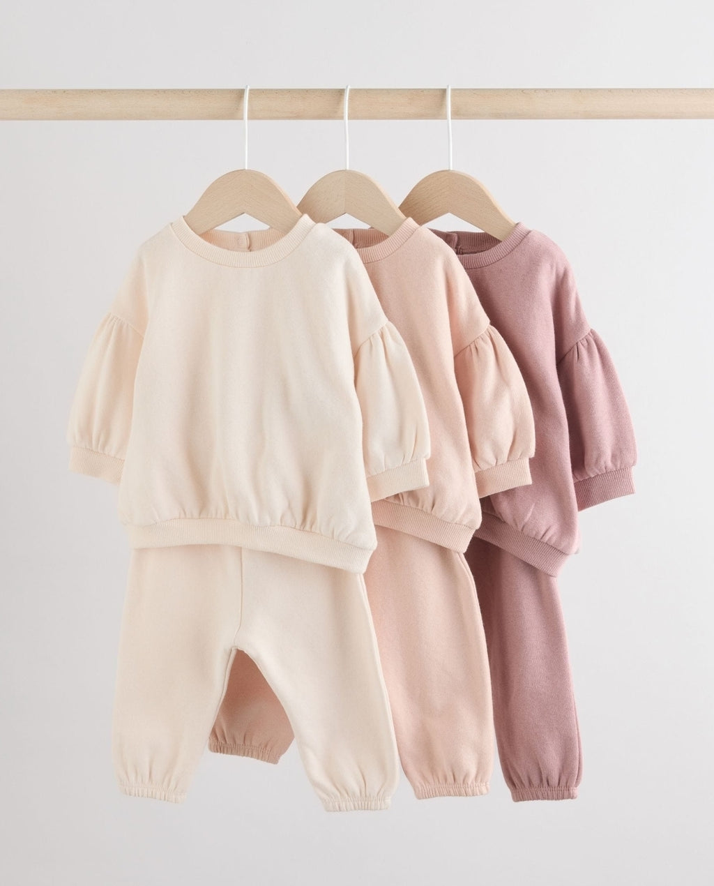 Cream/Pink Baby Sweatshirt & Joggers 6 Piece Set