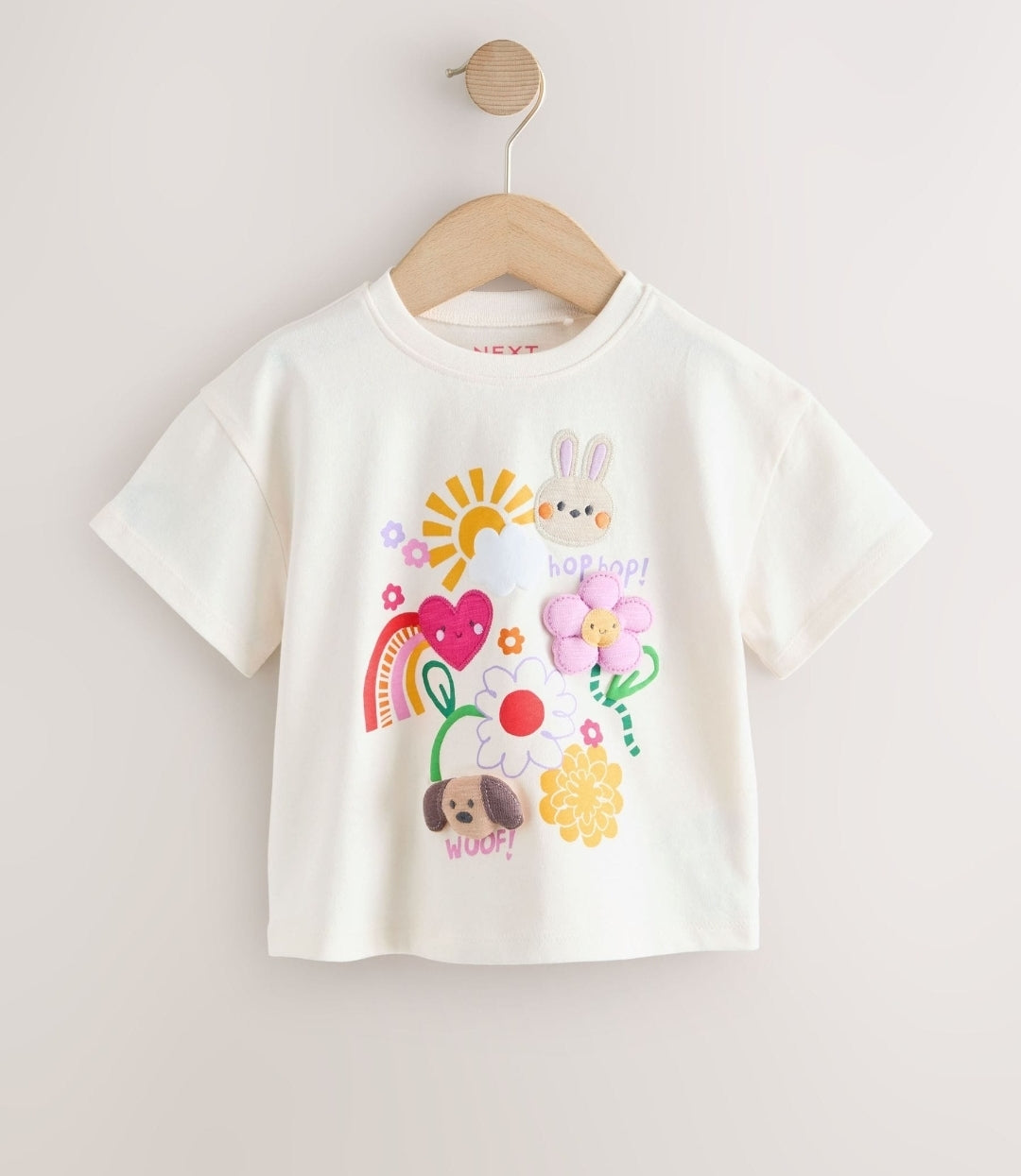 Ecru White Padded Bunny Short Sleeve T-Shirt