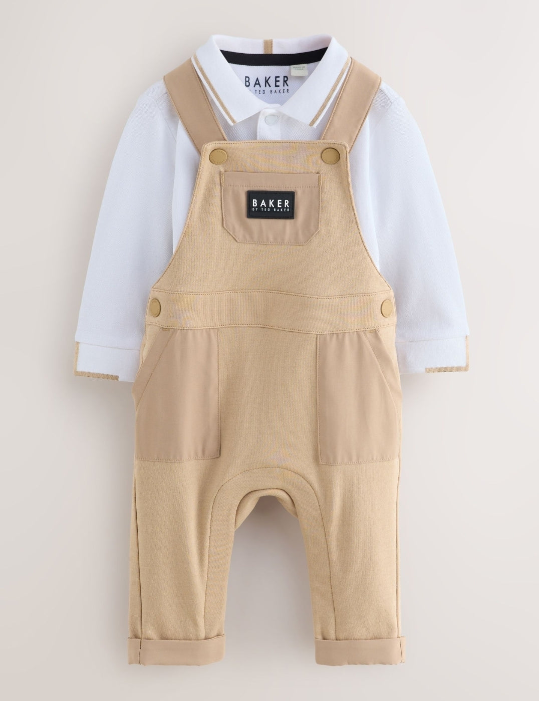 Baker by Ted Baker Stone Dungaree and Polo Shirt Set