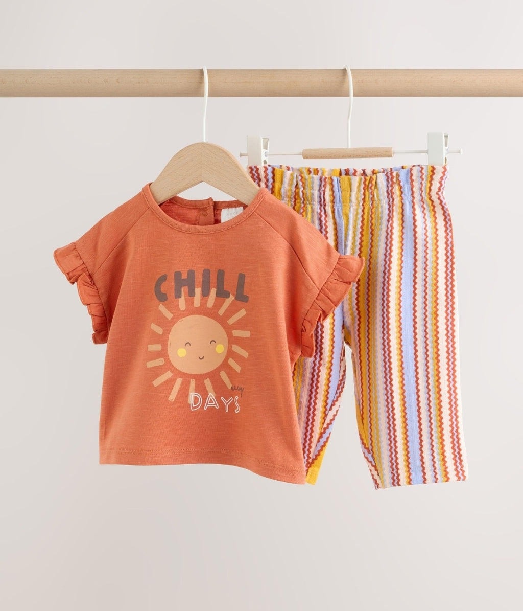 Rust Brown Short Sleeve Baby Top And Wide Leg 2 Piece Set