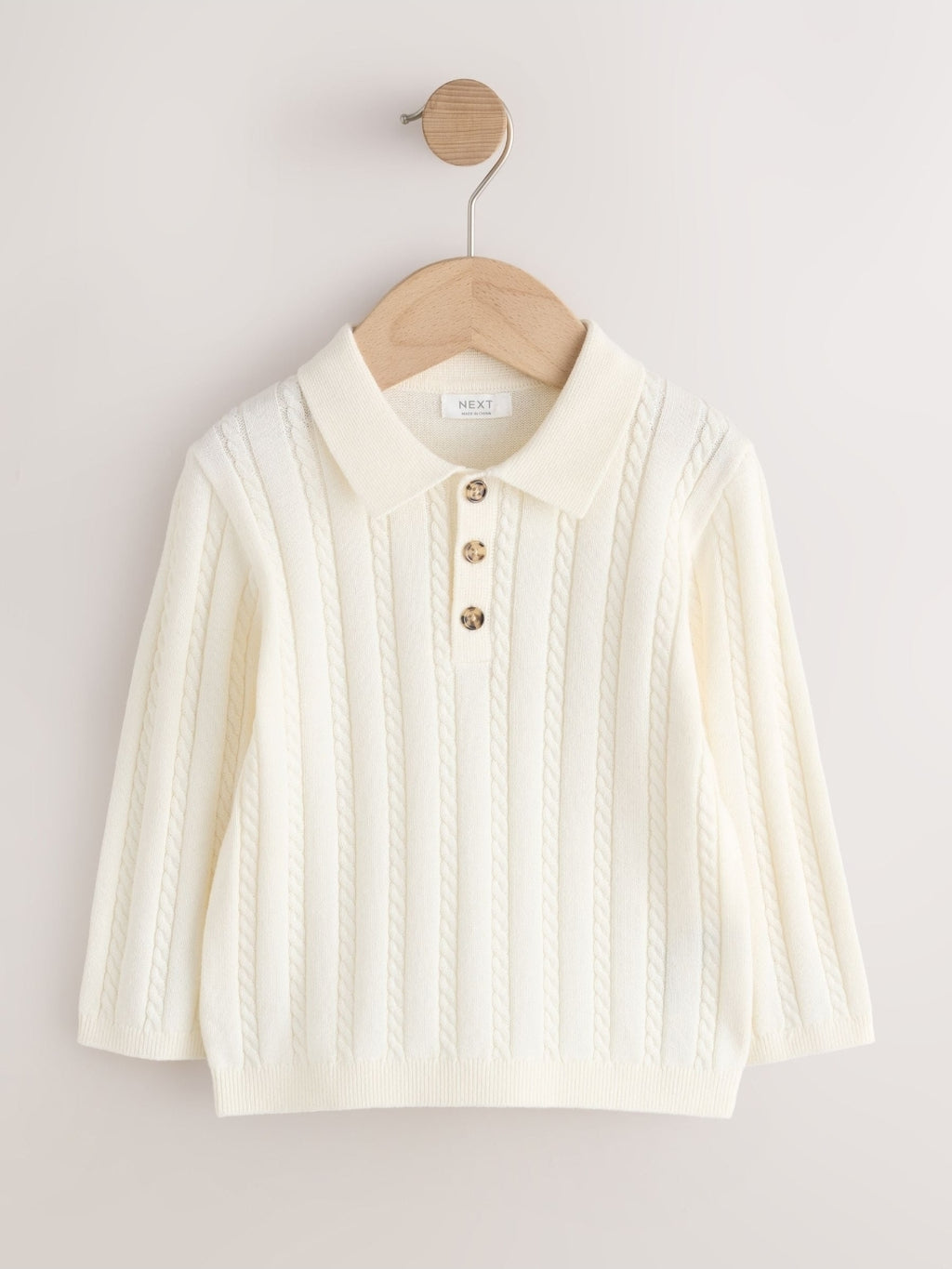 Ecru Cable Knit Polo Shirt