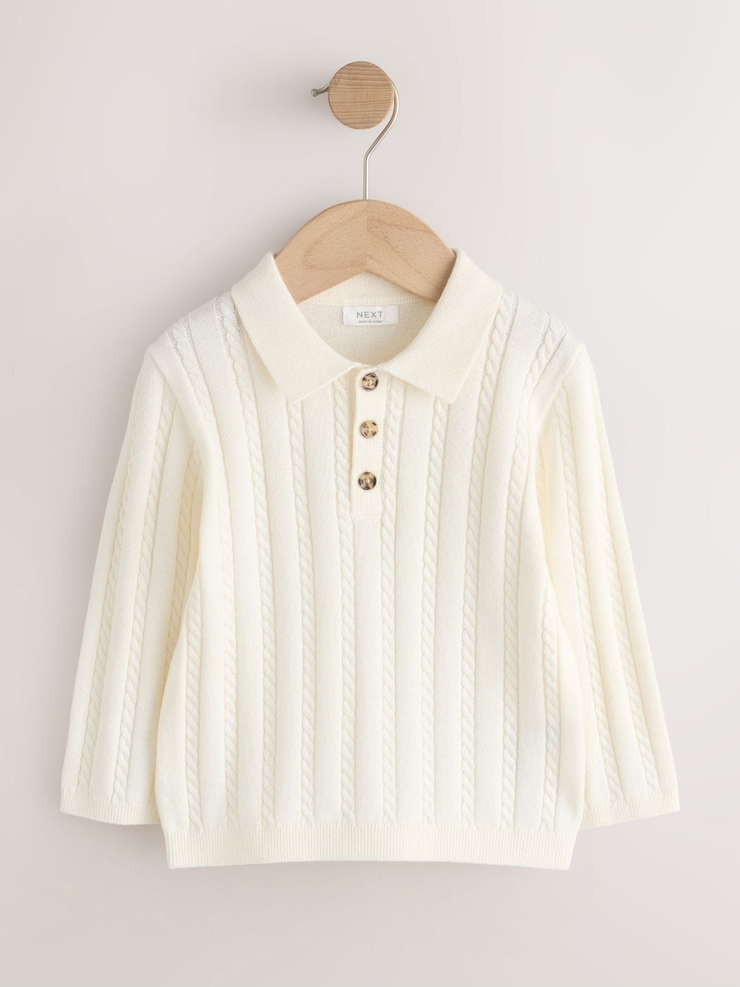 Ecru Cable Knit Polo Shirt