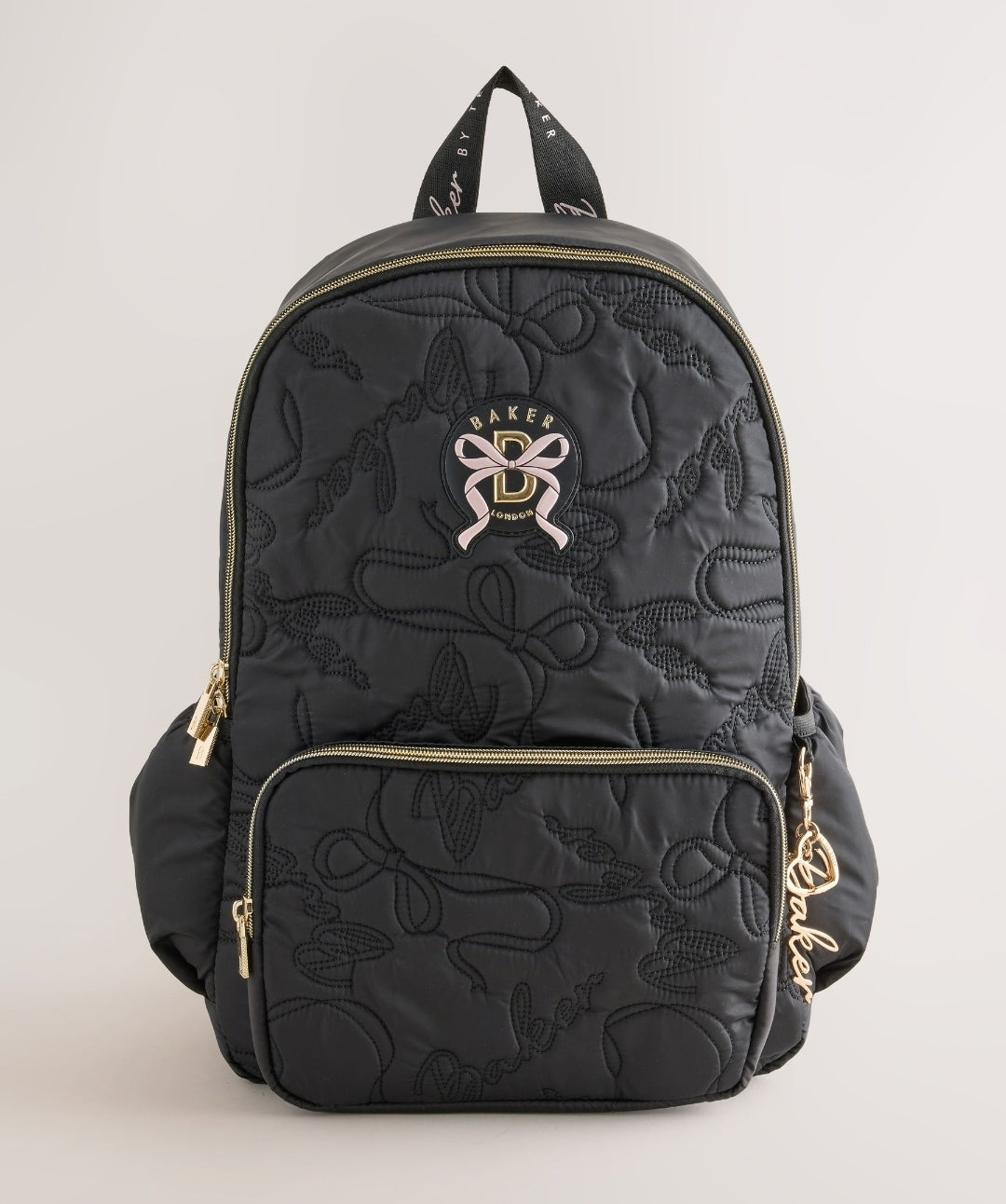 Baker by Ted Baker Black Back to School Childrens Quilted Bow Backpack