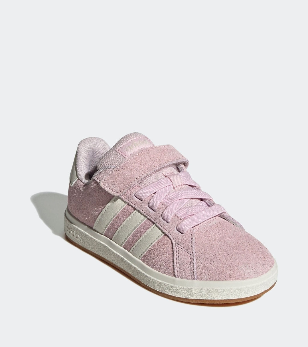 adidas Light Pink Grand Court OOs Suede Elastic Lace Kids Trainers