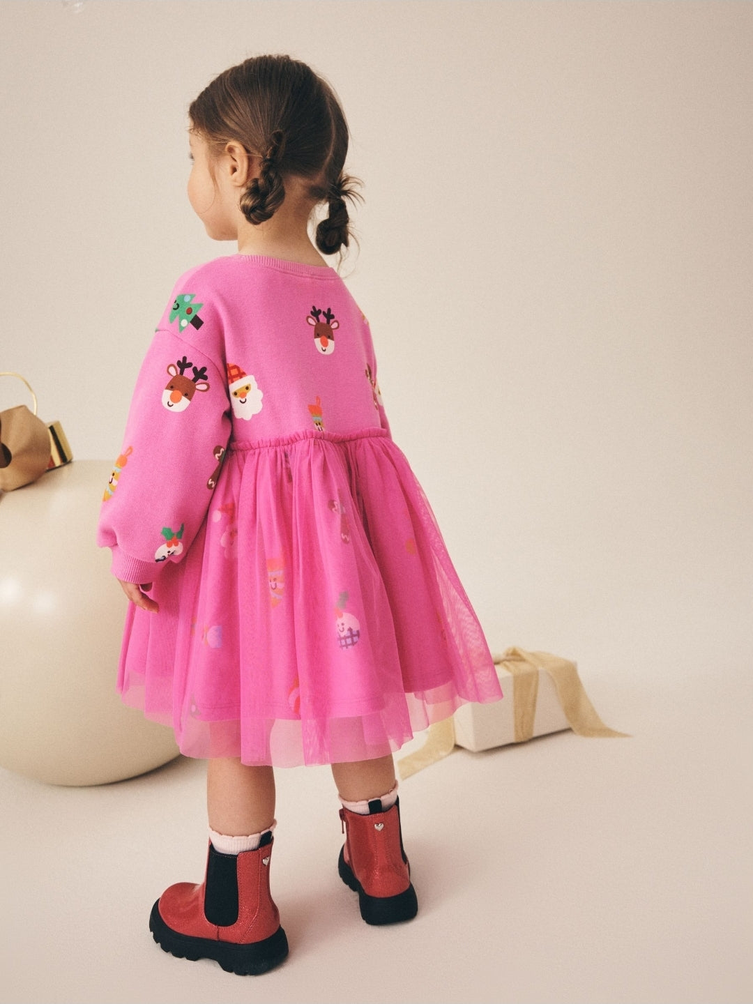 Bright Pink Christmas Long Sleeve
Sweat Mesh Dress