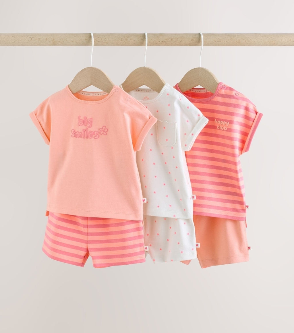 Pink Slogan Short Sleeve Top and Shorts Baby Set 6 Piece
