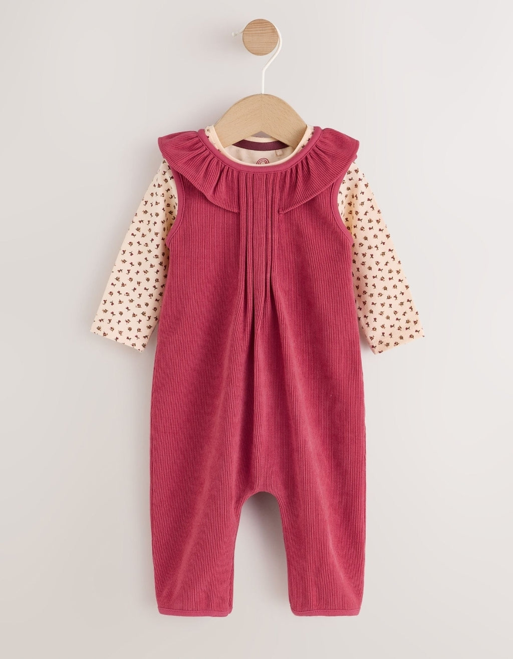 Red Corduroy Baby Long Sleeve Bodysuit And Dungarees Set 2