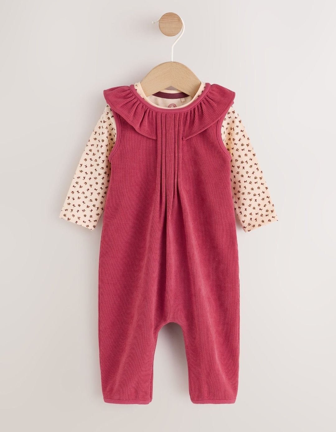 Red Corduroy Baby Long Sleeve Bodysuit And Dungarees Set 2