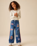 Denim Embellished Wide Leg SideTape Jeans