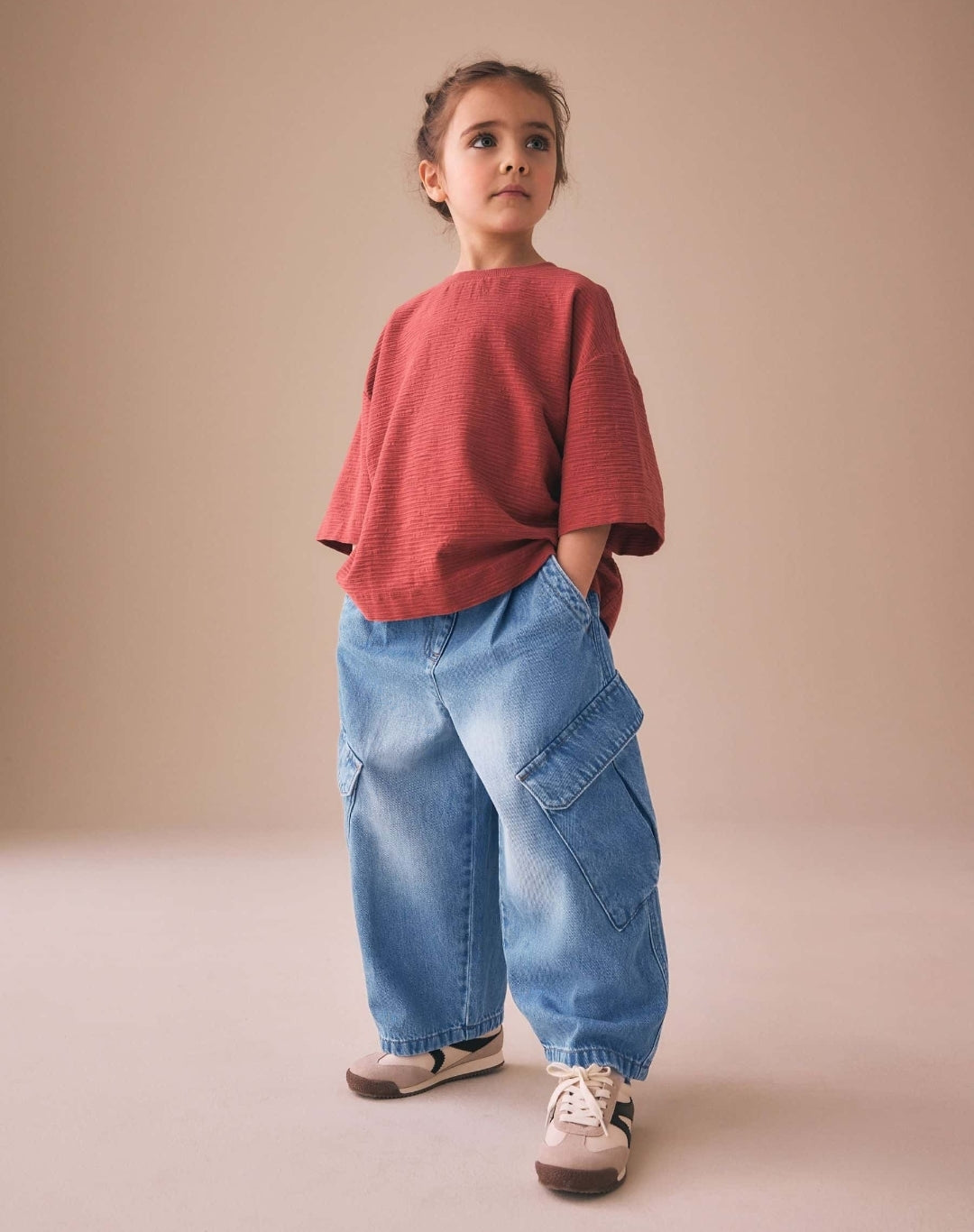 Mid Blue Denim Cargo Barrel Jeans