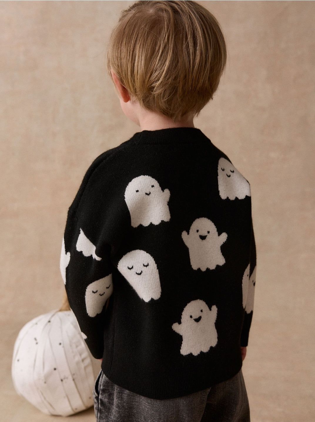 Black/White Ghost Halloween Knitted Crew Neck Jumper