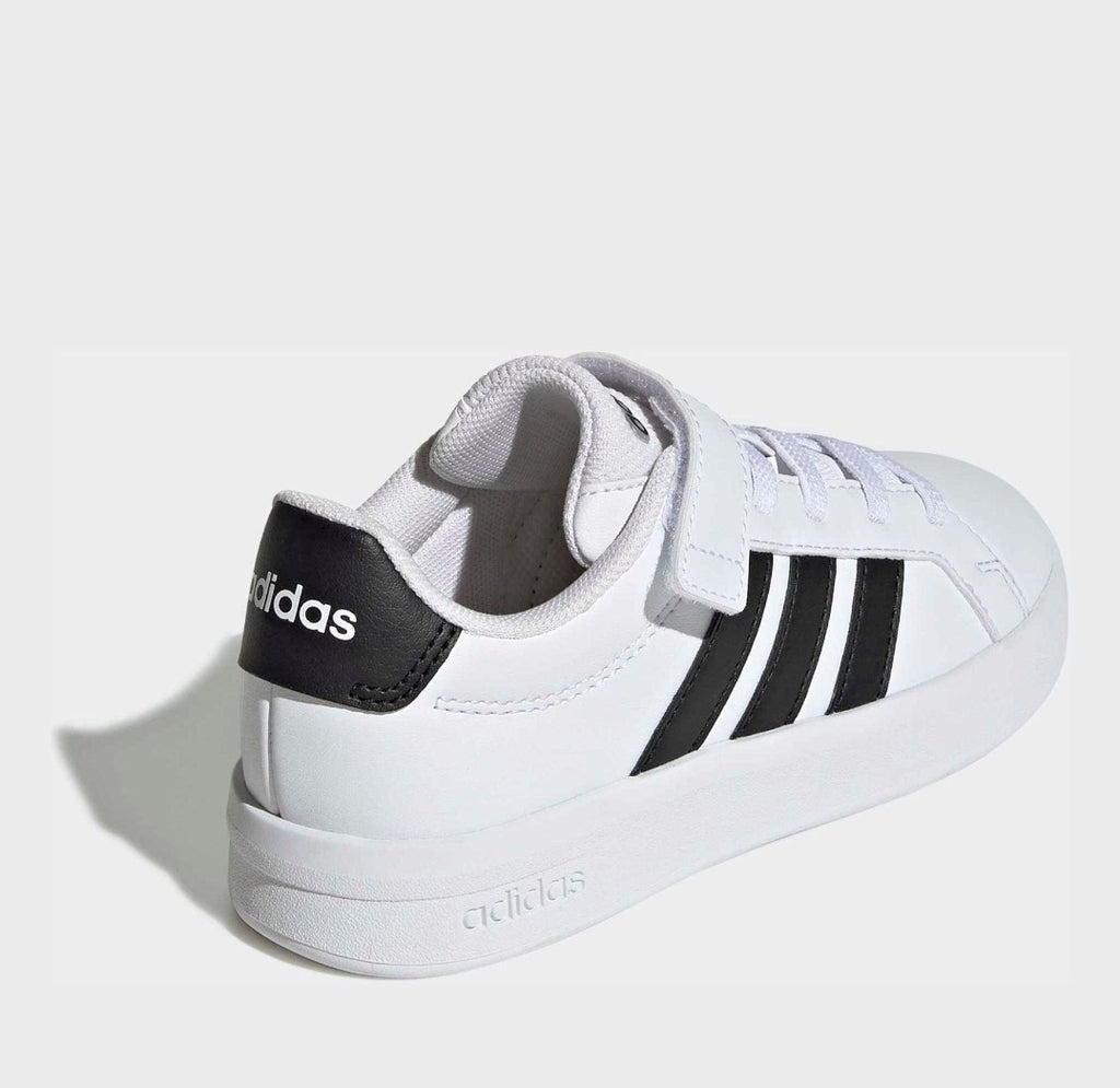 adidas White/Black Grand Court 3.0 Elastic Lace Kids Trainers