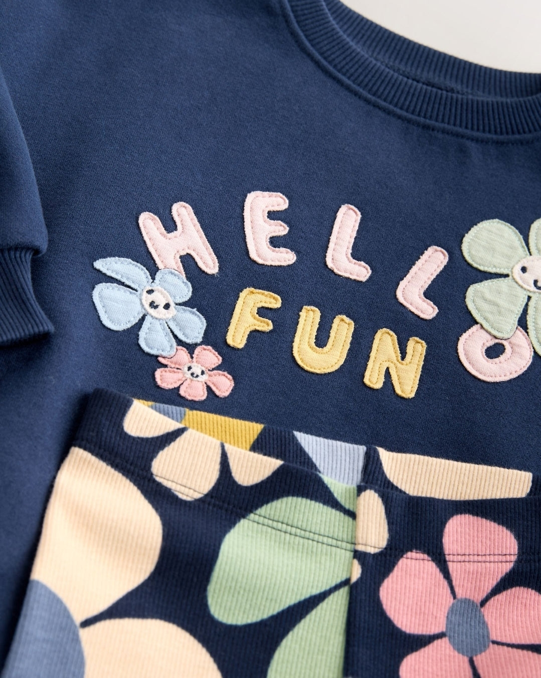 Navy Blue Flower Sweatshirt and Leggings Set