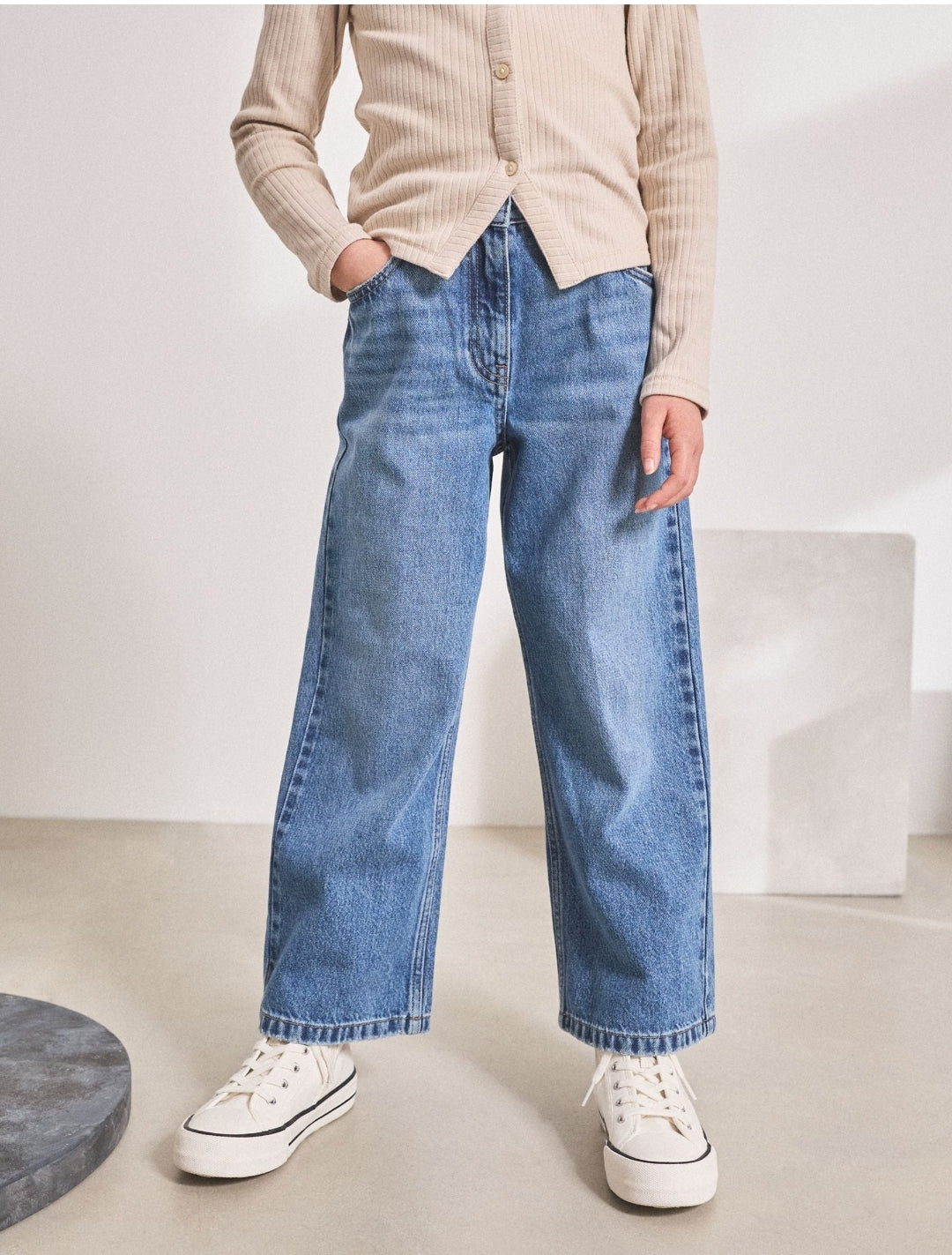 Mid Denim Blue Wide Leg Jeans