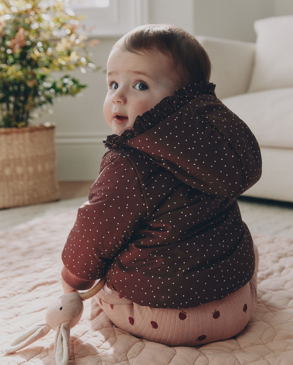 Brown Spotted Hooded Padded Baby Jacket