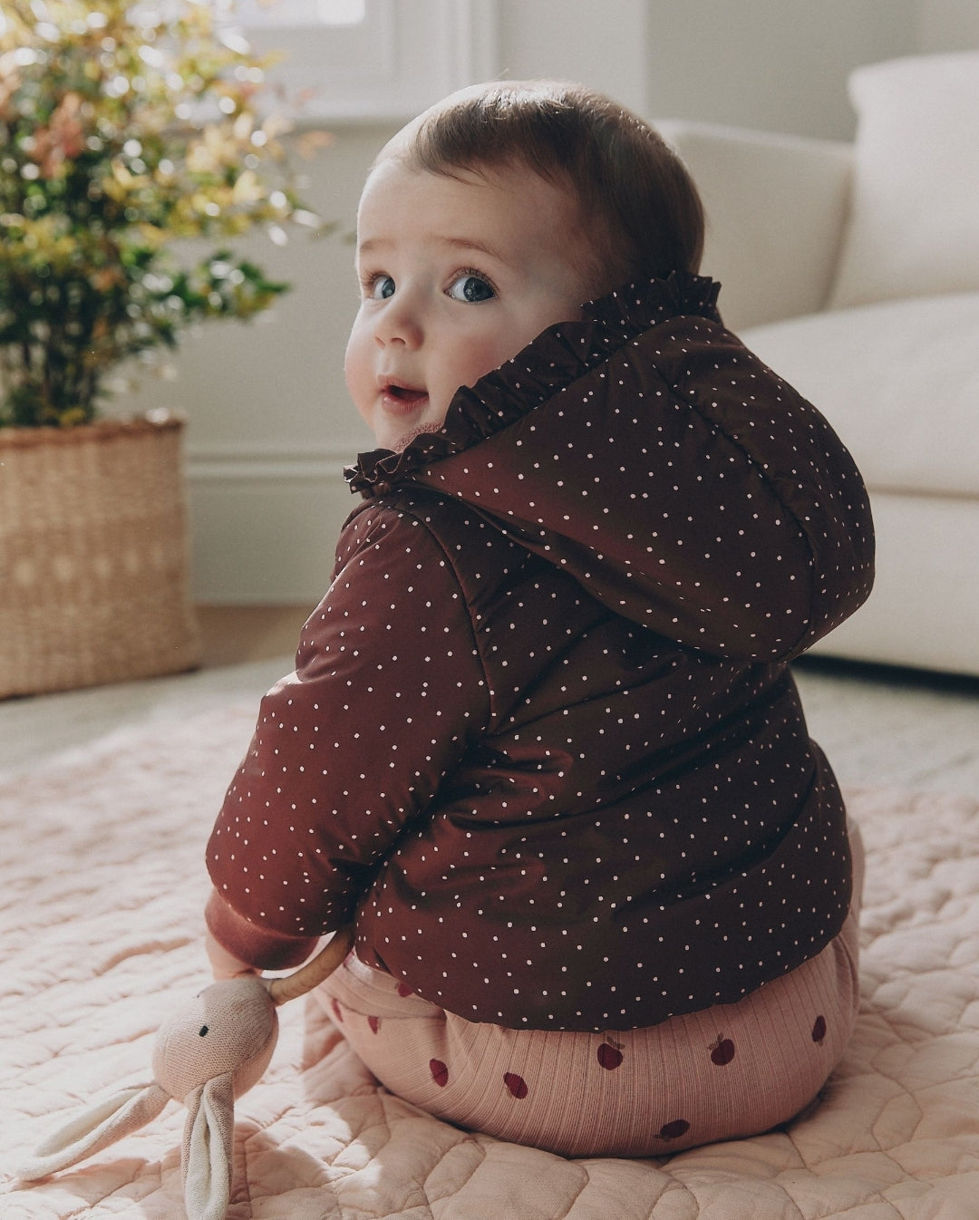 Brown Spotted Hooded Padded Baby Jacket
