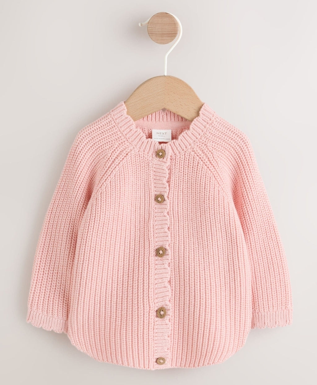 Pink Scallop Hem Knitted Baby Cardigan