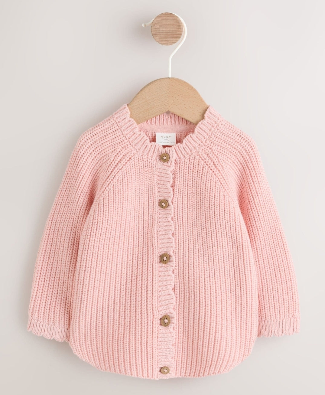 Pink Scallop Hem Knitted Baby Cardigan